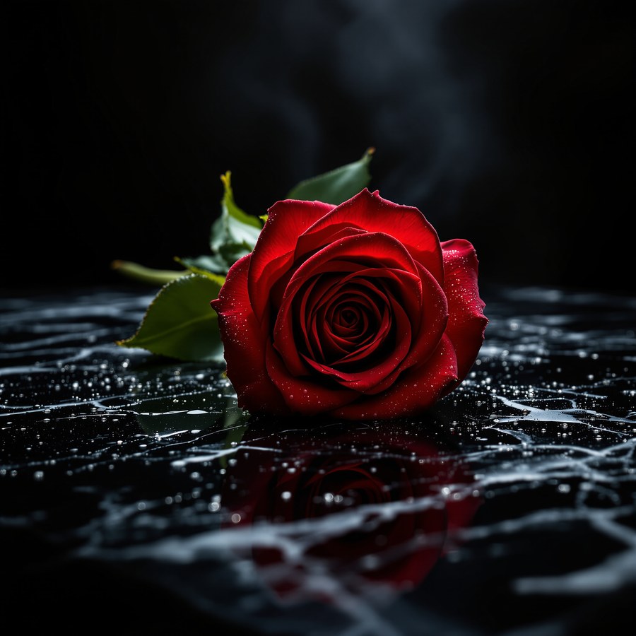 Red rose on black marble